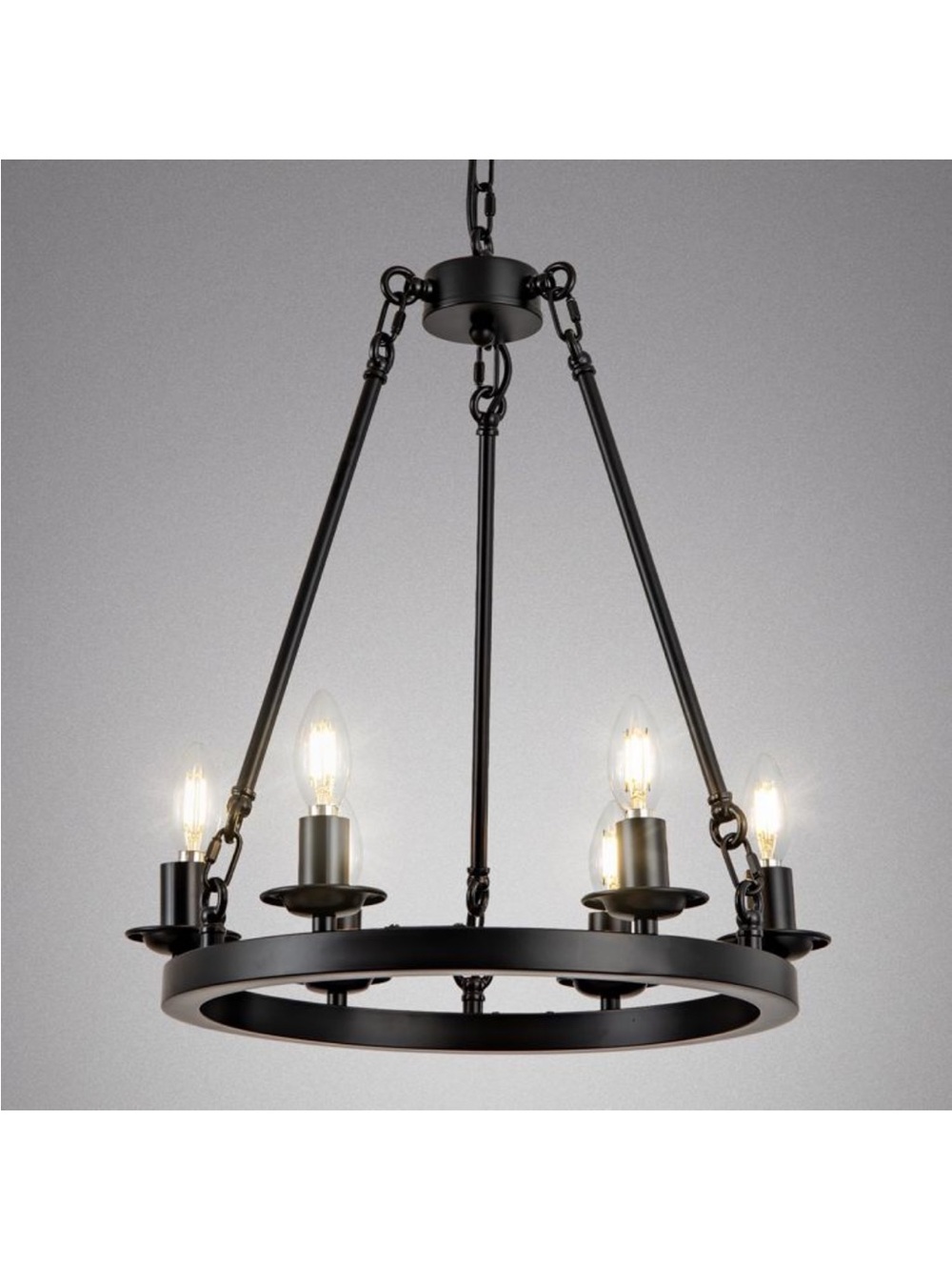 Industrial 5-Light Ring Chandelier in Matte Black